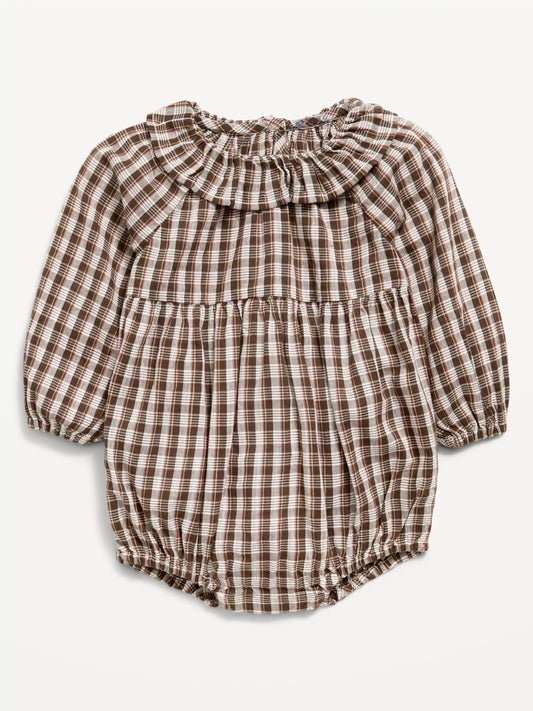 Printed Long-Sleeve Ruffle-Trim Romper for Baby