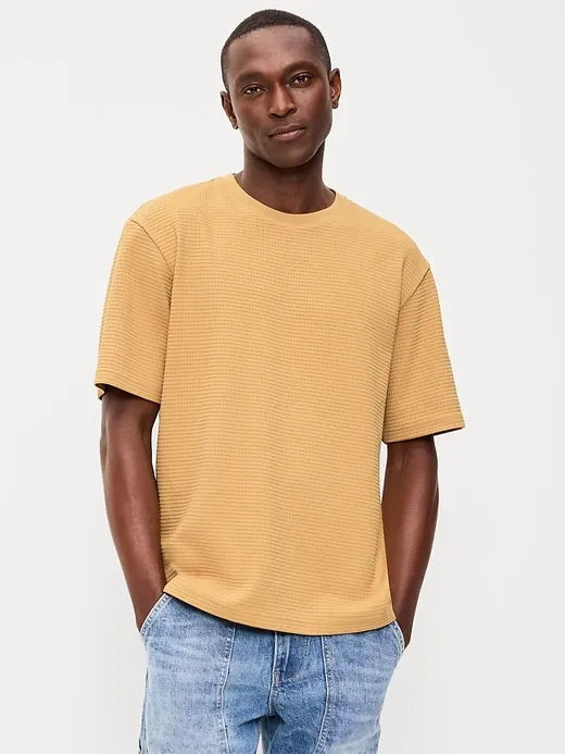 Loose Short-Sleeve Textured Waffle T-Shirt