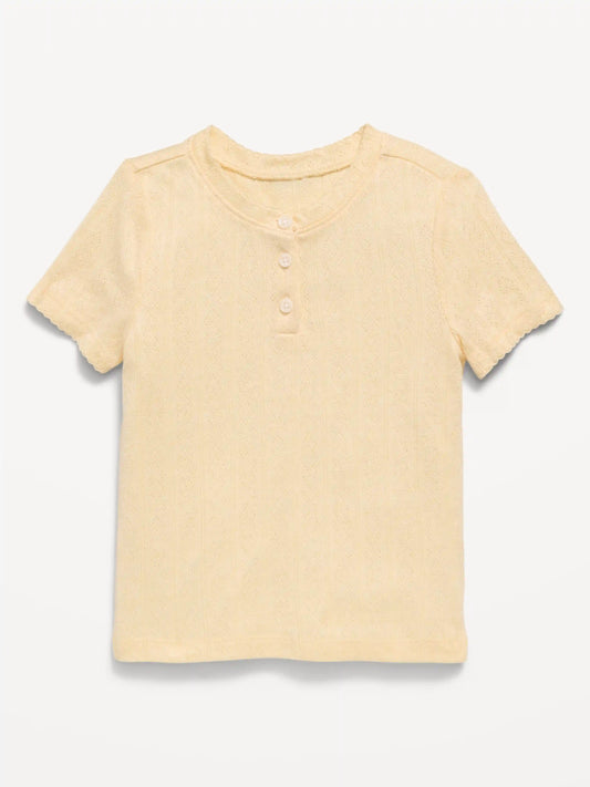 Printed Short-Sleeve Pointelle-Knit Top for Toddler Girls