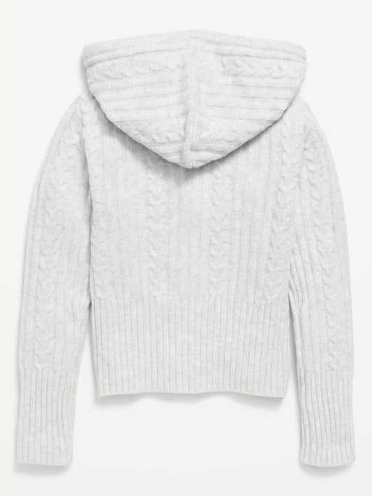 Fitted Cable-Knit Full-Zip Hoodie for Girls