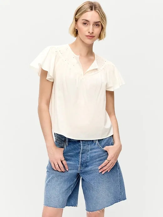 Short-Sleeve Embroidered Trousseau Top
