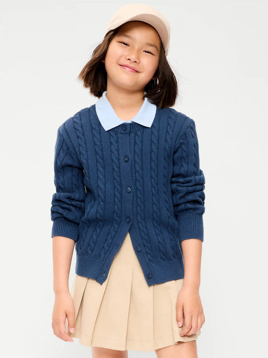 Cable-Knit Cardigan Sweater for Girls