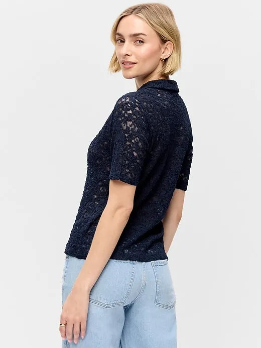 Lace Keyhole Polo Top