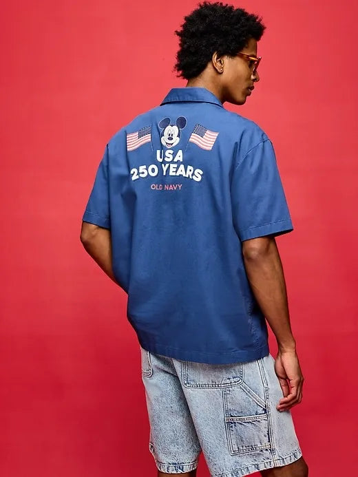 Old Navy x Disney Mickey Mouse Short-Sleeve Twill Camp Shirt for Men