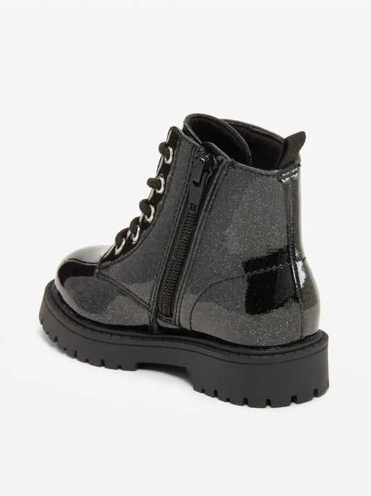 Glitter Side-Zip Combat Boots for Toddler Girls