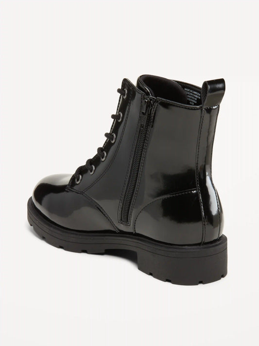 Faux-Leather Lace-Up Combat Boots for Girls