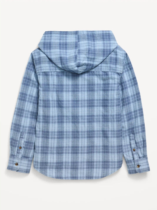 Long-Sleeve Plaid Flannel Hooded Shirt for Boys