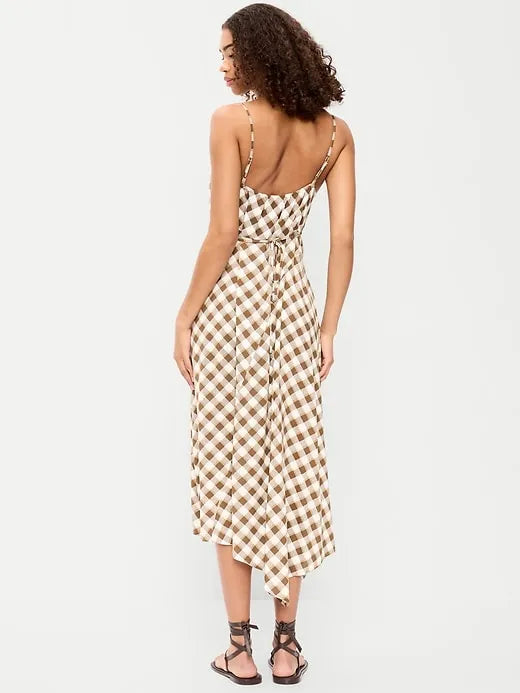 Fit & Flare Tie-Back Asymmetrical Midi Dress
