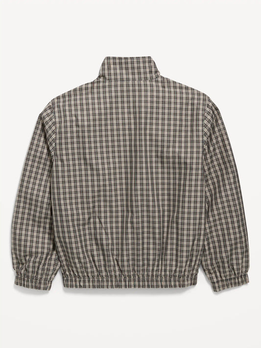 Water-Resistant Plaid Full-Zip Windbreaker for Boys