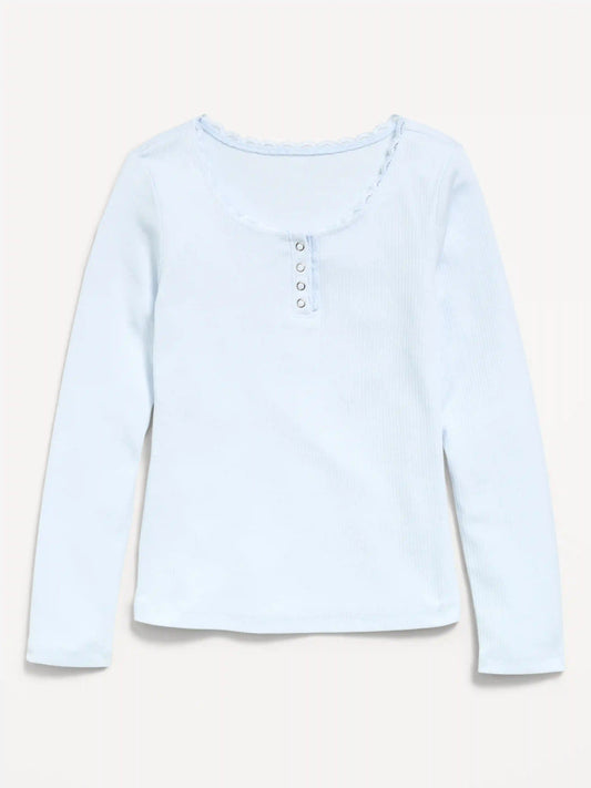 Long-Sleeve Ribbed Henley T-Shirt for Girls