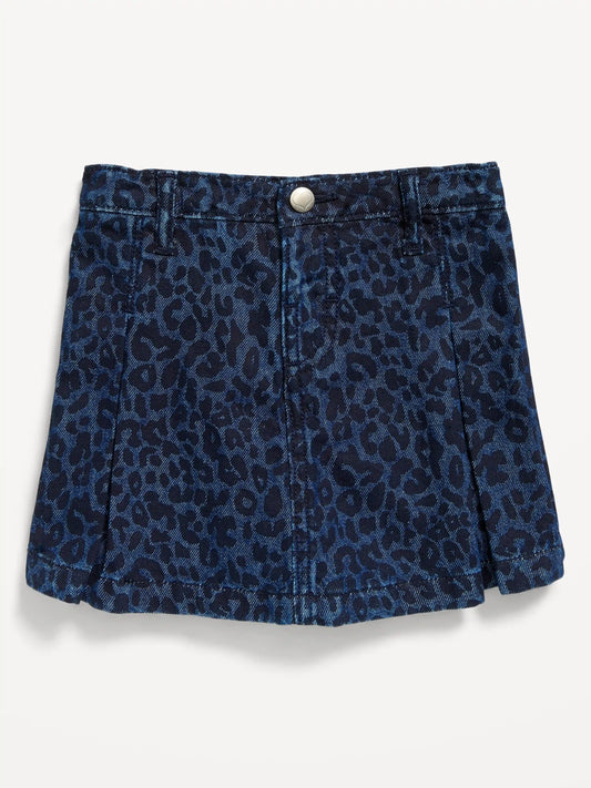 High-Waisted Pleated Denim Skort for Toddler Girls