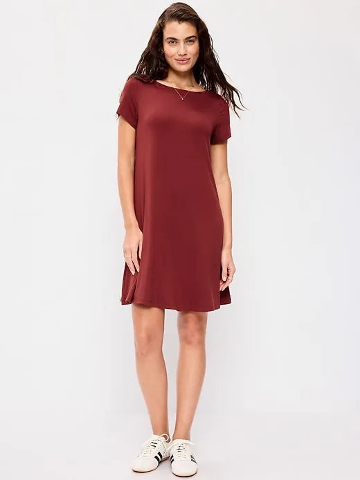 Short-Sleeve Mini Swing Dress