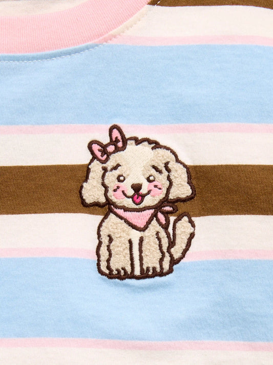 Oversized Long-Sleeve Striped Graphic T-Shirt for Toddler Girls
