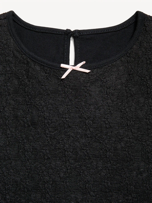 Fitted Long-Sleeve Lace Top for Girls