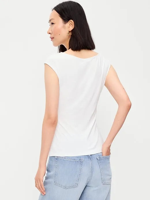 Gathered-Shoulder Rosette Top