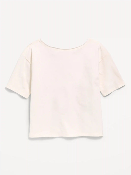 College Off-Shoulder Graphic T-Shirt for Girls
