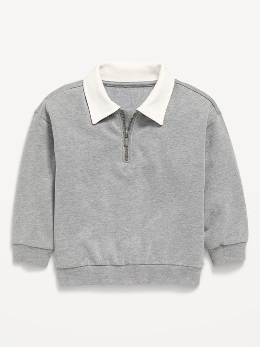 Oversized Collared French Terry Quarter-Zip for Toddler Boys
