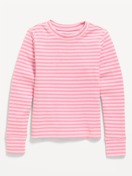 Printed Long-Sleeve Ribbed T-Shirt for Girls
