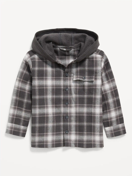 Long-Sleeve Hooded Flannel Shirt for Toddler Boys