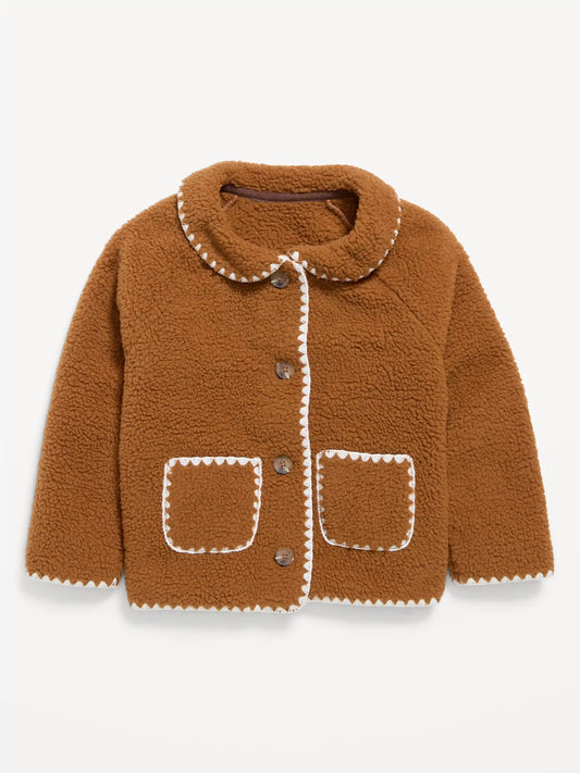 Collared Sherpa Jacket for Toddler Girls