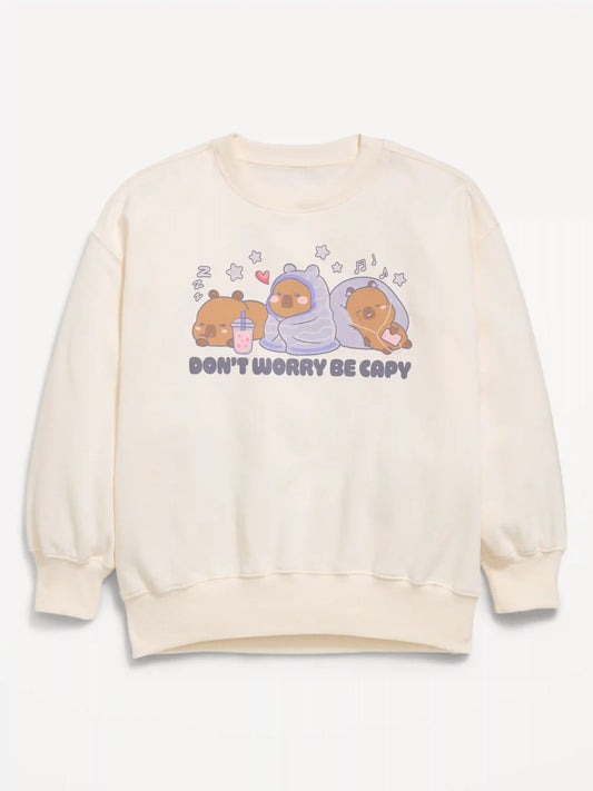 CapyFun™ Oversized Graphic Tunic Sweatshirt for Girls