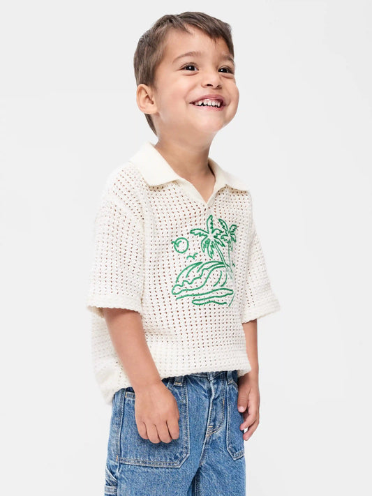 Oversized Collared Graphic Sweater for Toddler Boys