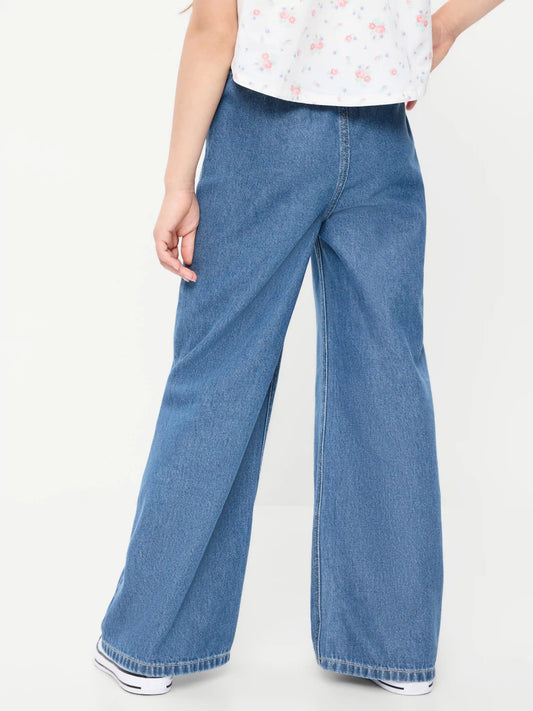 Pull-On Super Baggy Wide-Leg Denim Jeans for Girls