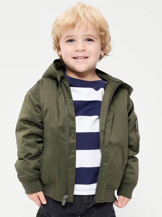 Water-Resistant Oversized Satin Bomber Jacket for Toddler Boys