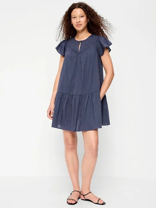 Flutter-Sleeve Mini Swing Dress