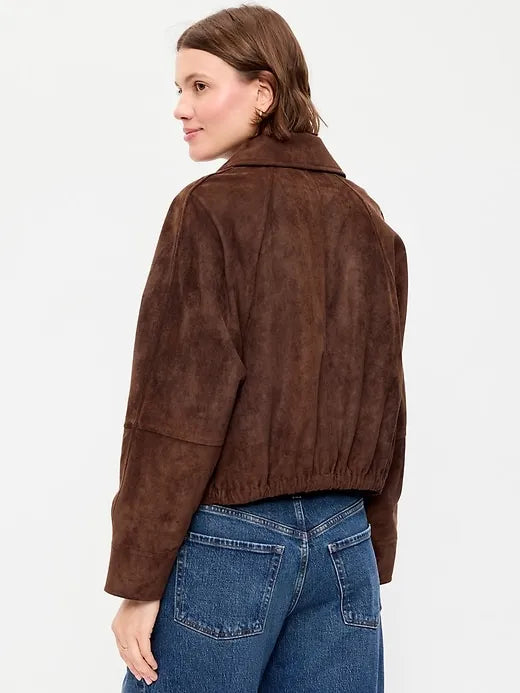 Full-Zip Faux-Suede Harrington Jacket