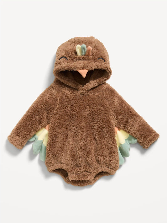 Long-Sleeve Critter Fleece Hooded One-Piece Romper for Baby