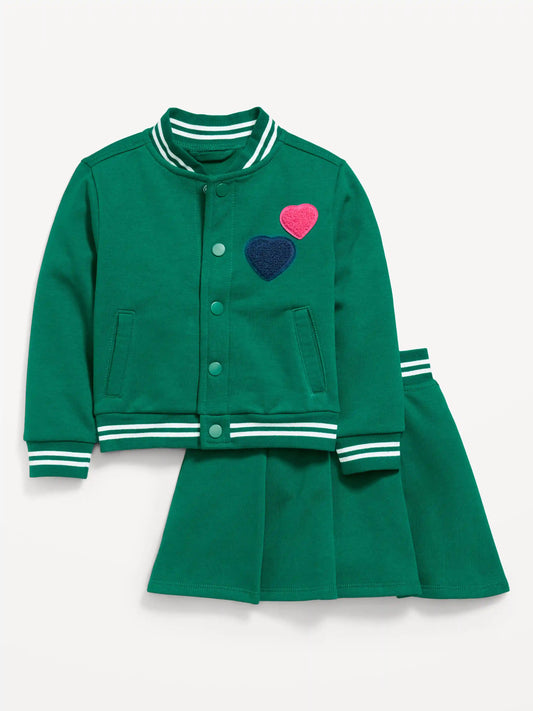 Fleece Bomber Jacket and Pleated Skirt Set for Toddler Girls