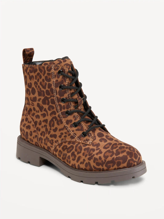 Faux-Leather Lace-Up Combat Boots for Girls