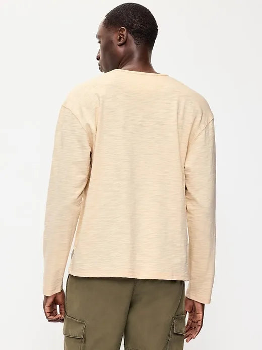Long-Sleeve Slub-Knit Henley T-Shirt
