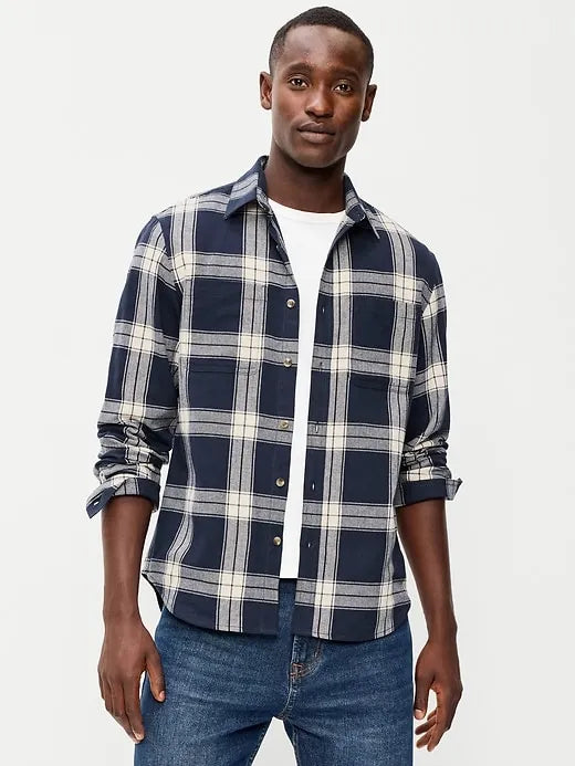 Relaxed Long-Sleeve Flannel Pocket Shirt