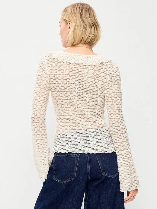 Fitted Bell-Sleeve Ruffle Top