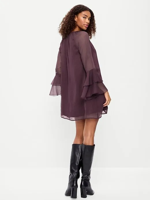 Bell-Sleeve Boho Mini Dress