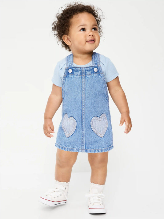 Printed Denim Skirtall Dress for Baby