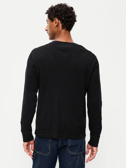 Long-Sleeve Waffle Henley T-Shirt