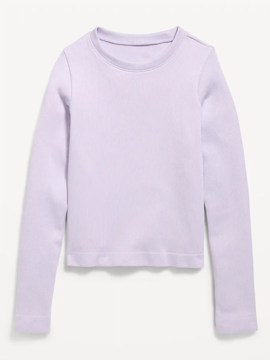 Fitted Long-Sleeve Seamless Ribbed Performance Top for Girls