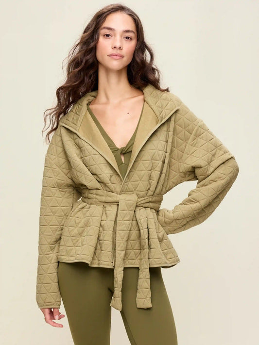 Quilted Bounce Fleece Wrap-Front Jacket