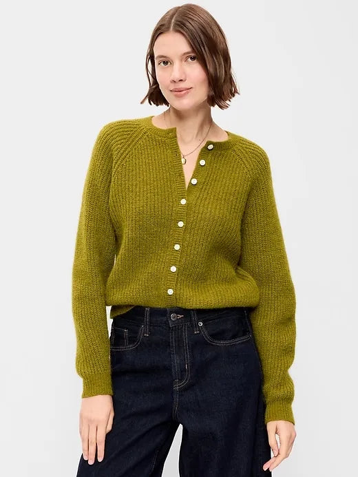 Cozy Crew-Neck Wool-Blend Cardigan