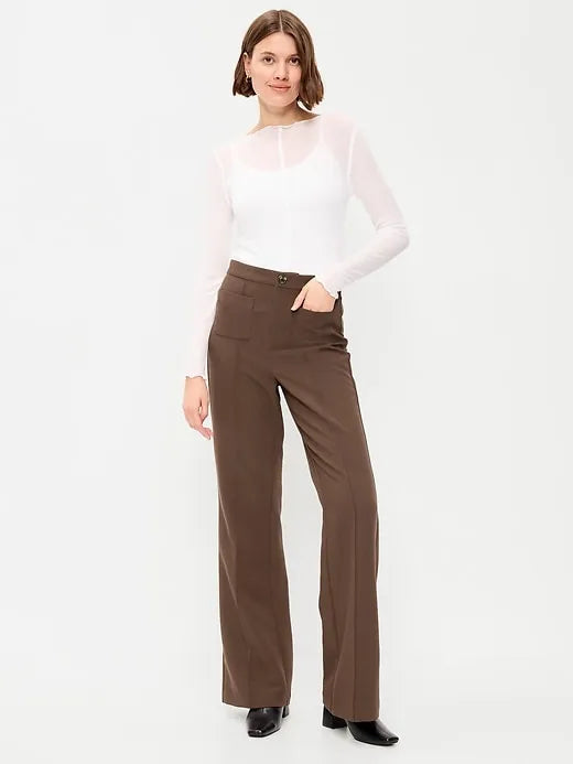High-Waisted Patch Pocket Flare Pants