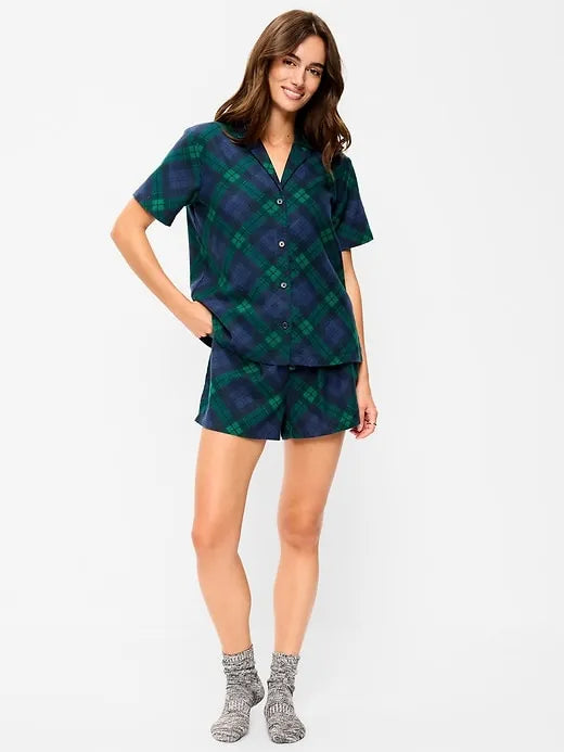 Flannel Pajama Short Set for Women