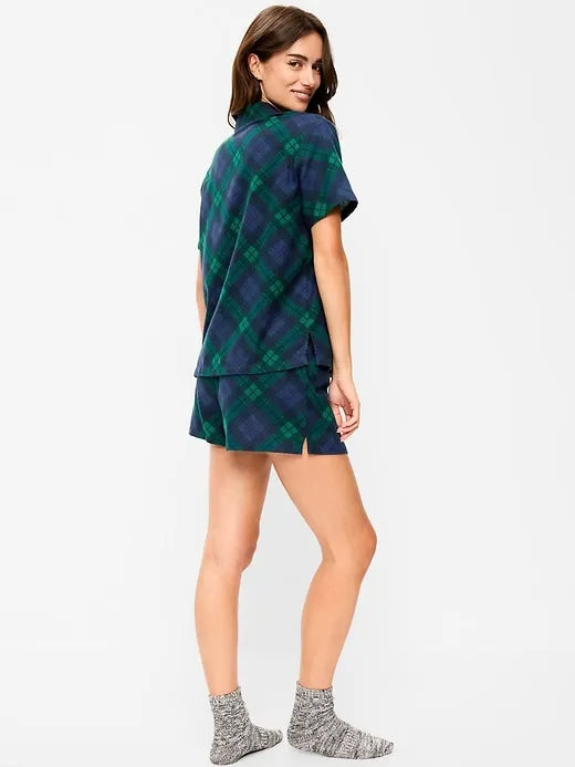 Flannel Pajama Short Set for Women