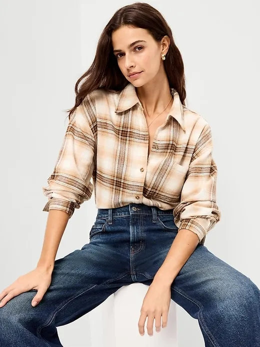 Oversized Button-Down Boyfriend Flannel Shirt