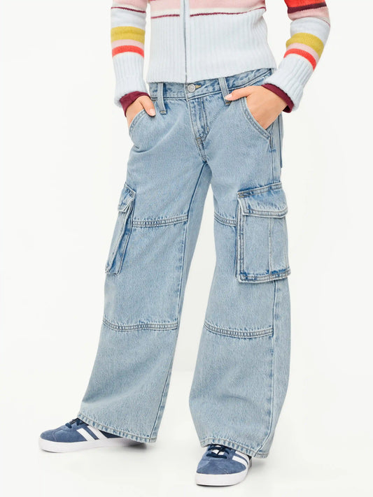 Low-Rise Super Baggy Wide-Leg Cargo Jeans for Girls