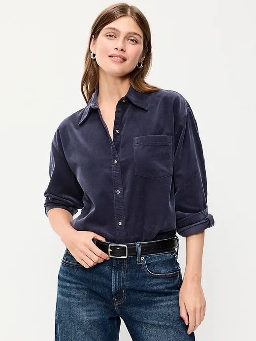 Oversized Boyfriend Button-Down Corduroy Shirt