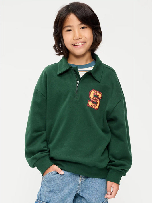 Oversized Collared Fleece Quarter-Zip for Boys