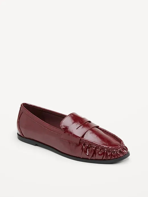 Faux-Leather Ruched Loafers